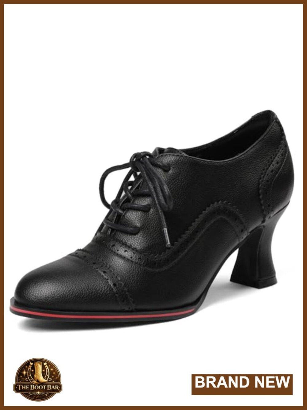 Women's Leather Oxfords Wingtip Chunky High Heel Lace Up Brogues